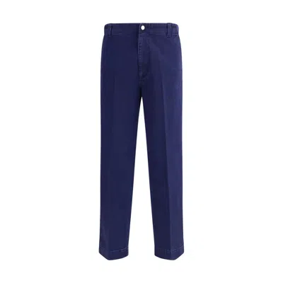 Gucci Blue Pants With One Patch Pocket On The Rear And Logo Lettering On The Rear In Cotton Canvas Man In Blue