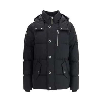 Moose Knuckles Forrestville Black Down Jacket With Fixed Hood And Logo Patch On The Sleeve In Cotton Blend Man In Black