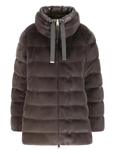 Herno Faux Fur High Neck Down Jacket In Brown