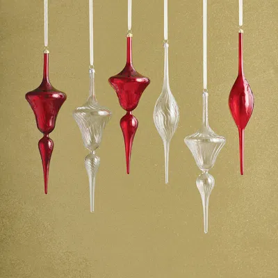 Frontgate Set Of 6 Swirl Glass Finials In Transparent