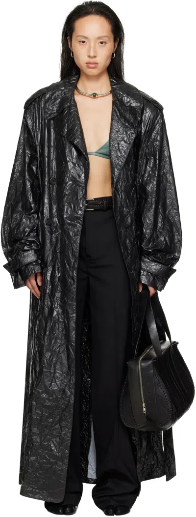 Lu'u Dan Black Crumple Trench Coat In Black