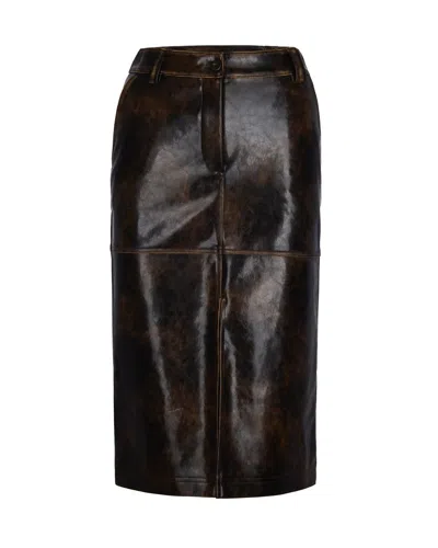 Patrizia Pepe Brown/black Brushed Imitation Leather Skirt In Brown