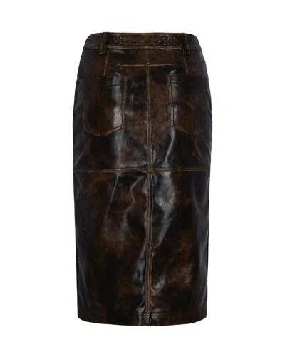 Patrizia Pepe Brown/black Brushed Imitation Leather Skirt In Brown