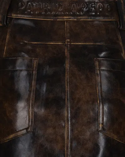 Patrizia Pepe Brown/black Brushed Imitation Leather Skirt In Brown