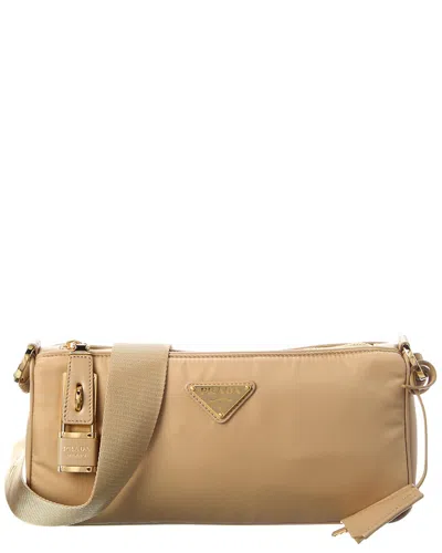 Prada Dnu Inv  Small Re-nylon & Leather Shoulder Bag In Brown