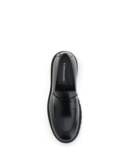 Ferragamo Flat Shoes With Minimalist Silhouette In Black