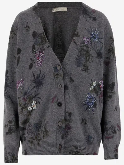 Blumarine Women Printed Wool Blend Oversize Cardigan In Gray