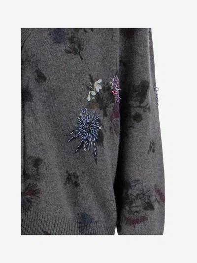 Blumarine Women Printed Wool Blend Oversize Cardigan In Gray