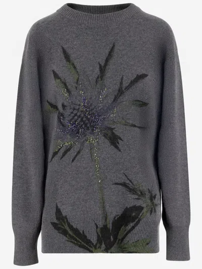 Blumarine Wool Blend Sweater With Rhinestones In Gray