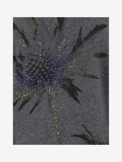 Blumarine Wool Blend Sweater With Rhinestones In Gray