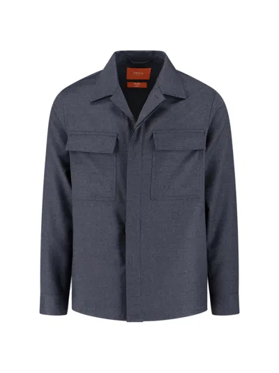 Cruna Structured Grey Virgin Wool Shirt Jacket In Black