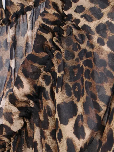 Nili Lotan Long Sleeve Animal Print Top With Ruffles In Black