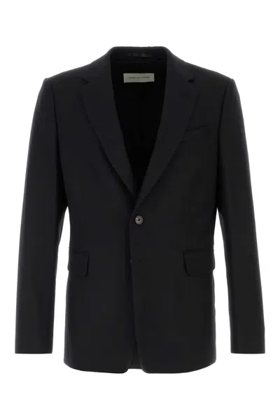Dries Van Noten Notched Lapel Wool Blaine Tailored Blazer In Black