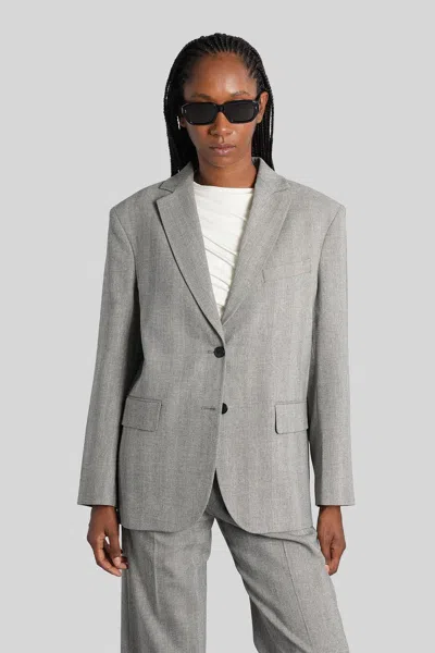 Anine Bing Quinn Herringbone Blazer Front Pockets In Gray