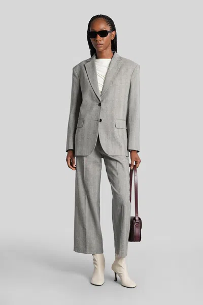 Anine Bing Quinn Herringbone Blazer Front Pockets In Gray