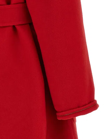 Fabiana Filippi Long Cashmere Wool Coat Belted At Waist In Red