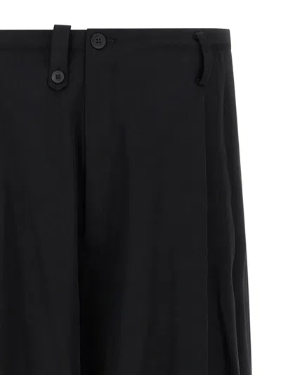 Yohji Yamamoto Mens Standard 2tucks String Wide-leg Wool Trousers Black Xs In Black