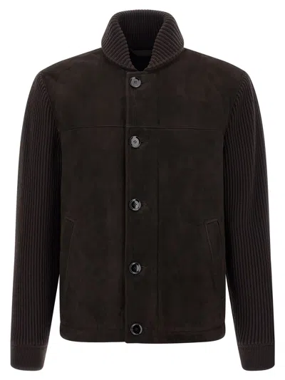 Brioni Suede Bomber Jacket In Brown