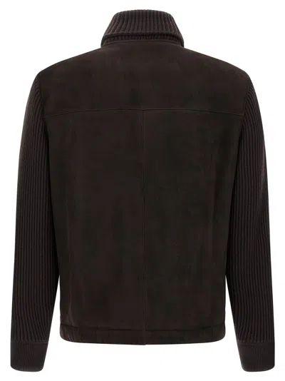 Brioni Suede Bomber Jacket In Brown