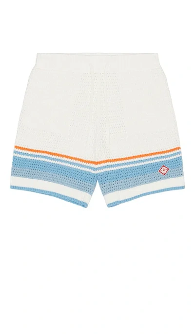 Casablanca Mens Blue Multi Striped Logo Cotton-crochet Shorts