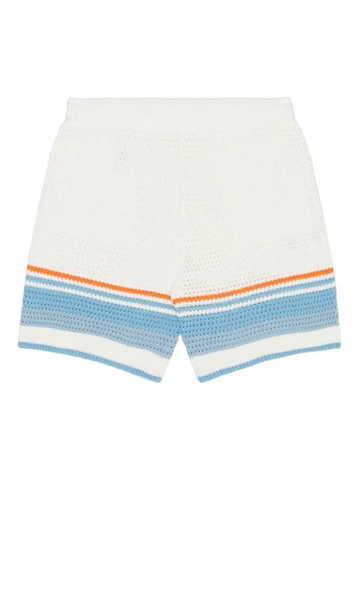 Casablanca Mens Blue Multi Striped Logo Cotton-crochet Shorts