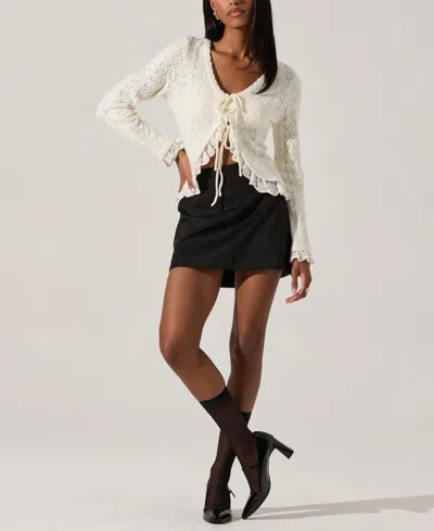 Astr Lacey Pointelle Tie-front Cardigan In Cream In White