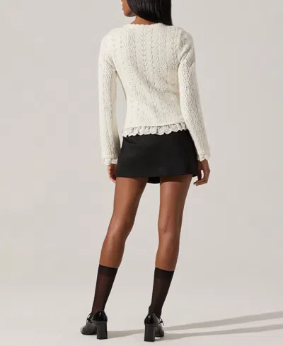 Astr Lacey Pointelle Tie-front Cardigan In Cream In White