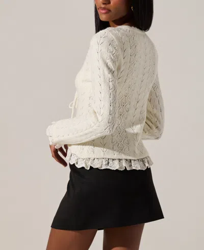 Astr Lacey Pointelle Tie-front Cardigan In Cream In White