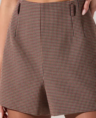 Astr Gisselle High Waist Shorts In Brown Wine Plaid In Brown
