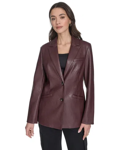 Levi's Women's Single-breasted Faux-leather Blazer In Burgundy