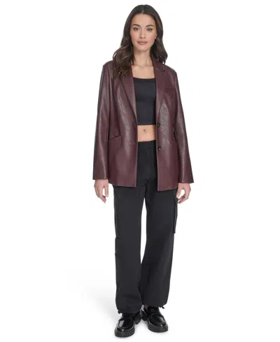 Levi's Women's Single-breasted Faux-leather Blazer In Burgundy
