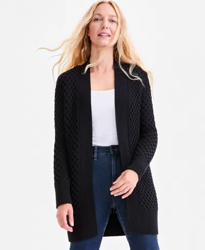 Style & Co Petite Honeycomb-knit Open-front Long Cardigan, Macy's Exclusive In Black