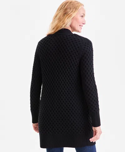 Style & Co Petite Honeycomb-knit Open-front Long Cardigan, Macy's Exclusive In Black