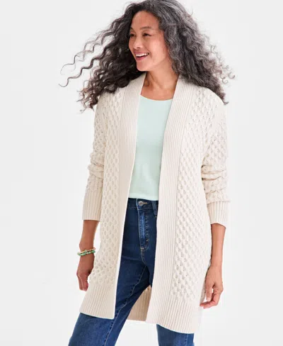Style & Co Petite Honeycomb-knit Open-front Long Cardigan, Macy's Exclusive In Neutral