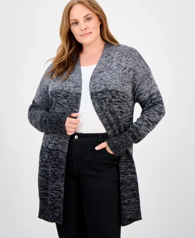 Style & Co Plus Size Turbo Long Open-front Cardigan Sweater, Macy's Exclusive In Gray