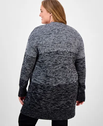 Style & Co Plus Size Turbo Long Open-front Cardigan Sweater, Macy's Exclusive In Gray