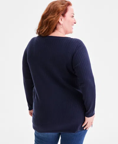 Style & Co Plus Size Solid Long-sleeve Sweater, Macy's Exclusive In Blue