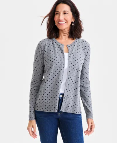 Style & Co Women's Printed Crewneck Button-front Cardigan, Macy's Exclusive In Gray