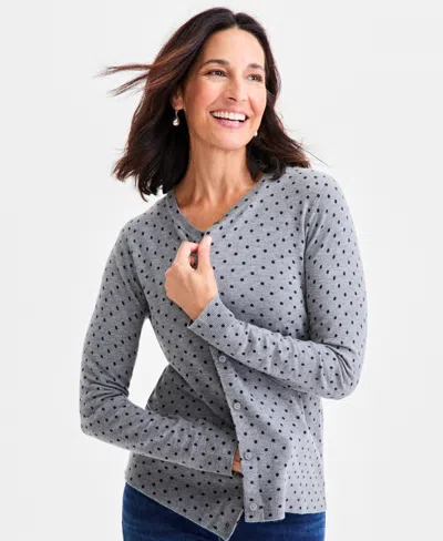 Style & Co Women's Printed Crewneck Button-front Cardigan, Macy's Exclusive In Gray