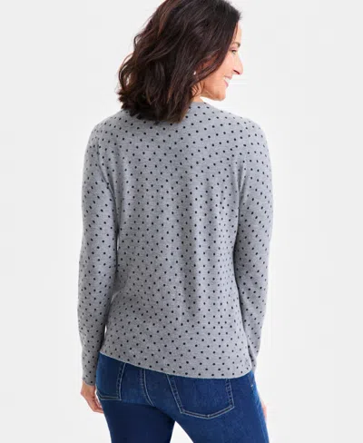 Style & Co Women's Printed Crewneck Button-front Cardigan, Macy's Exclusive In Gray