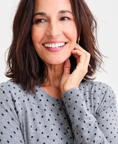 Style & Co Women's Printed Crewneck Button-front Cardigan, Macy's Exclusive In Gray