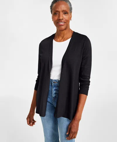 Style & Co Petite Open-front Cardigan, Macy's Exclusive In Black