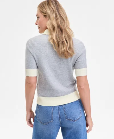 On 34th Women's Colorblocked Polo Short Sleeve Sweater, Macy's Exclusive In Gray