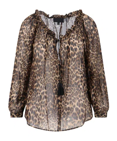 Nili Lotan Long Sleeve Animal Print Top With Ruffles In Multi