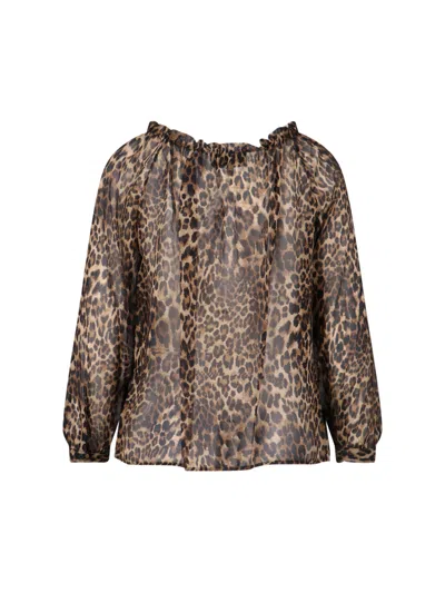 Nili Lotan Long Sleeve Animal Print Top With Ruffles In Multi
