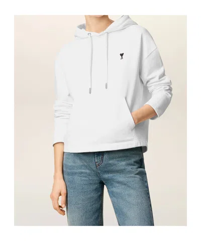 Ami Alexandre Mattiussi Ami Paris Ami Paris De Coeur Cotton Hoodie In White