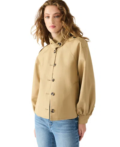 Steve Madden Kaylee Cotton Blend Crop Trench Coat In Green