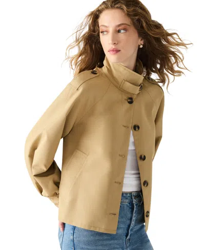 Steve Madden Kaylee Cotton Blend Crop Trench Coat In Green