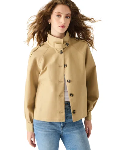 Steve Madden Kaylee Cotton Blend Crop Trench Coat In Green