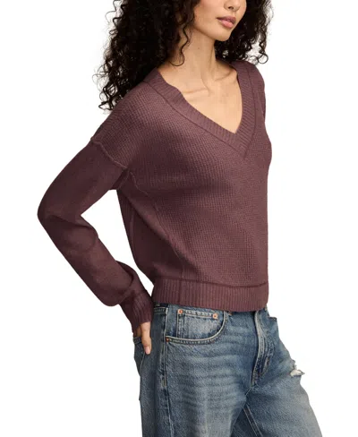 Lucky Brand Women's Waffle V-neck Sweater In Brown